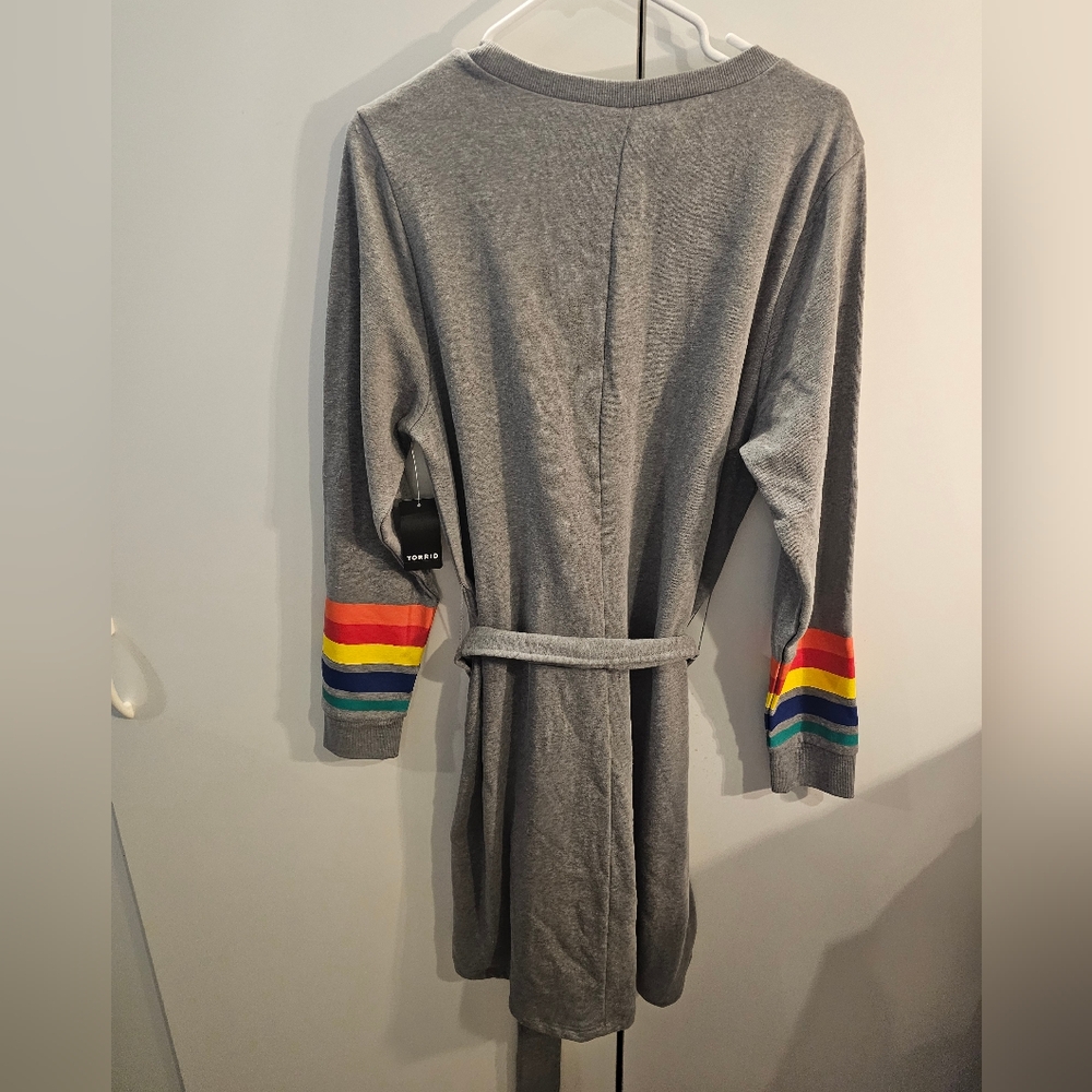 Torrid Gray Long Sleeve Dress with Colorful Stripes - Picture 5 of 7